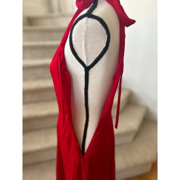 L'Agence Red Silk Halter Tie Neck Fit & Flare Dress - Picture 5 of 9